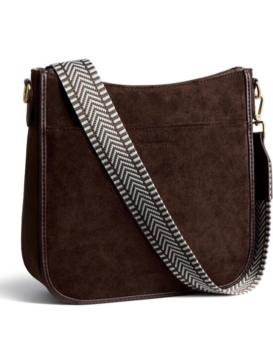 Handbags - Women's Suede Coffee Fashionable Crossbody Bags Trendy Wide Shoulder Strap Bags